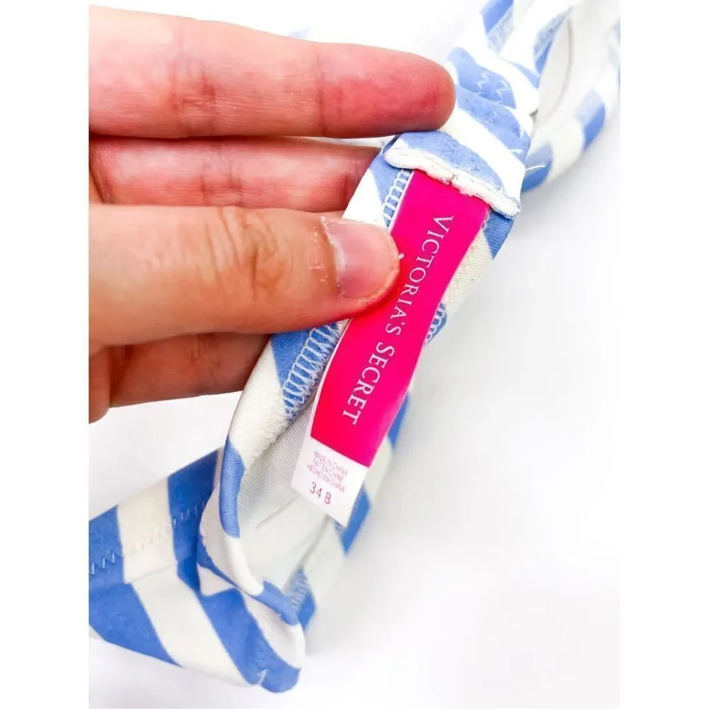 VS Victorias Secret Bandeau Striped with Ruffle Bikini Top‎ 34B Blue White